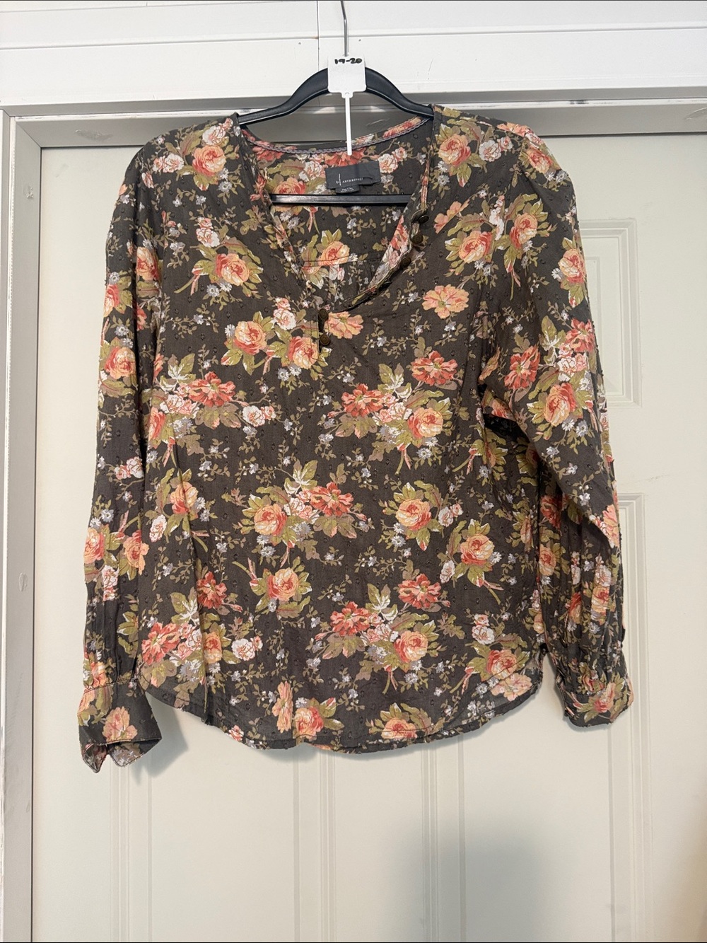 ByAnthropologie Women's Floral V-Neck Long-Sleeve Blouse - Olive Floral